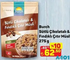 BURCH SÜTLÜ ÇİKOLATALI FINDIKLI ÇITIR MÜSLİ 275 G fiyat ve kampanya bilgisi